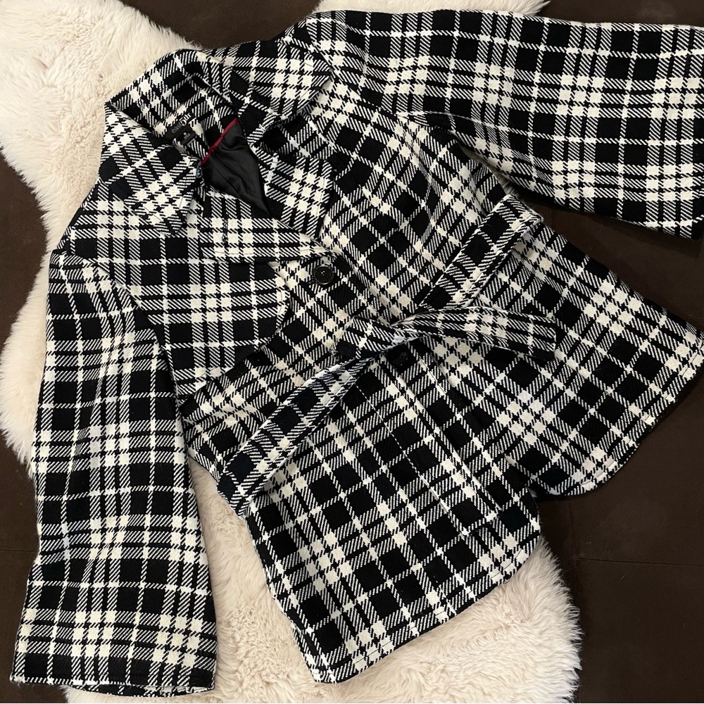 Black & white plaid swing coat size small